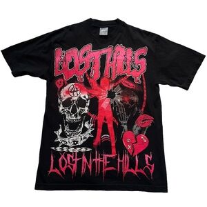 LOST HILLS Black and Red Graphic Tee, Lost in the hills.